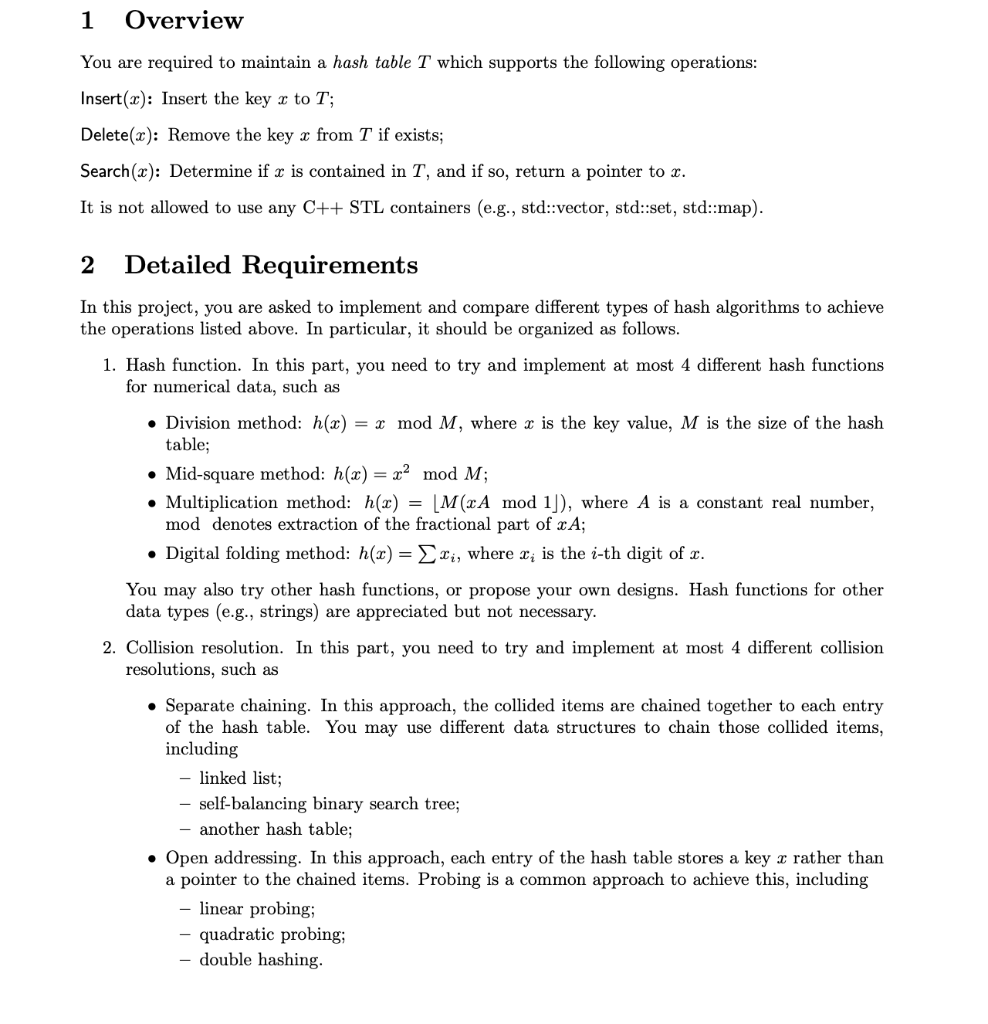 Solved 1 Overview You are required to maintain a hash table | Chegg.com