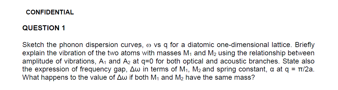 Solved CONFIDENTIAL QUESTION 1 Sketch the phonon dispersion | Chegg.com