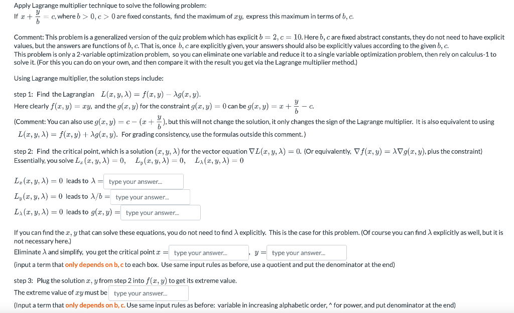 Solved Apply Lagrange Multiplier Technique To Solve The