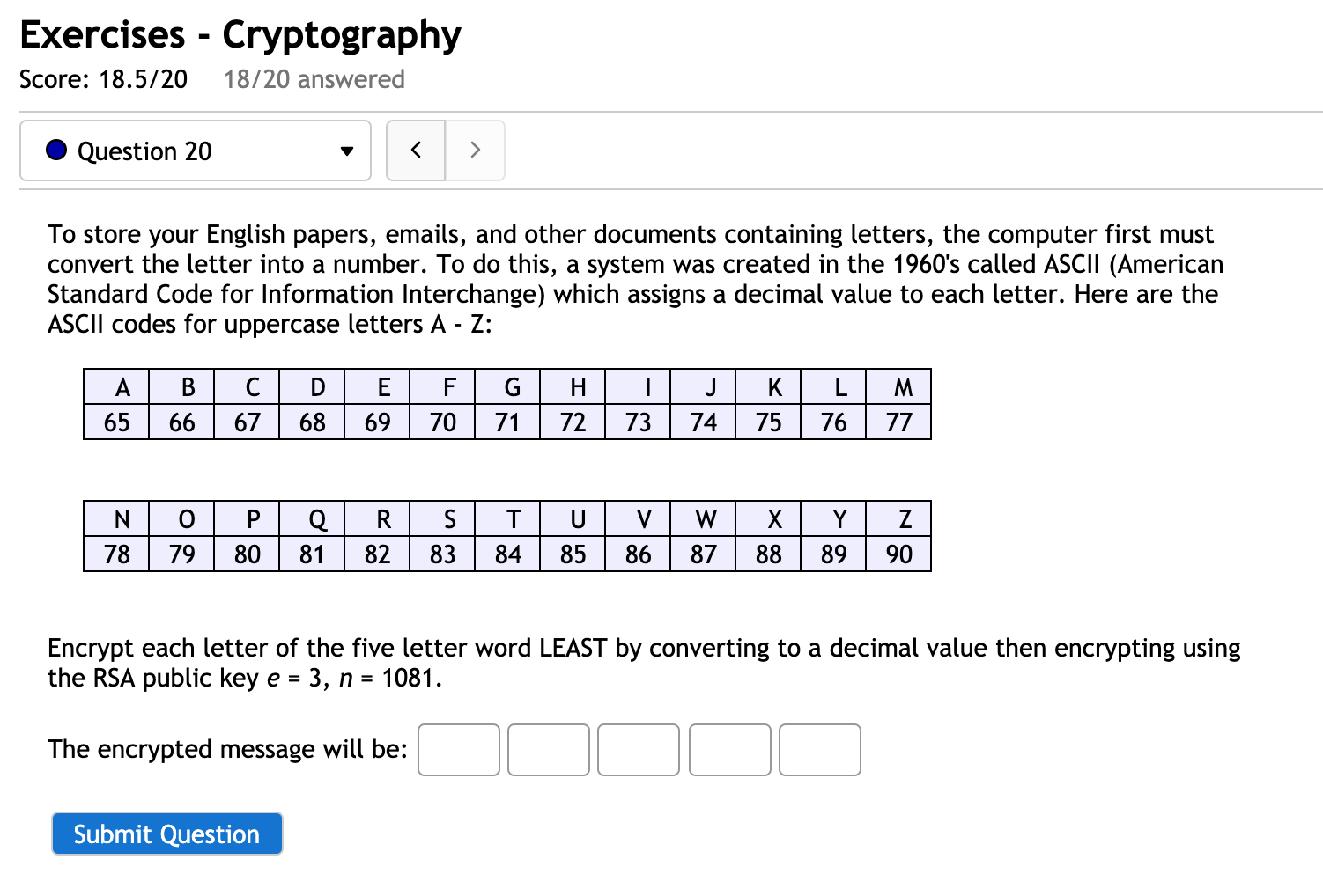 Solved Exercises - Cryptography Score: 18.5/20 18/20 | Chegg.com
