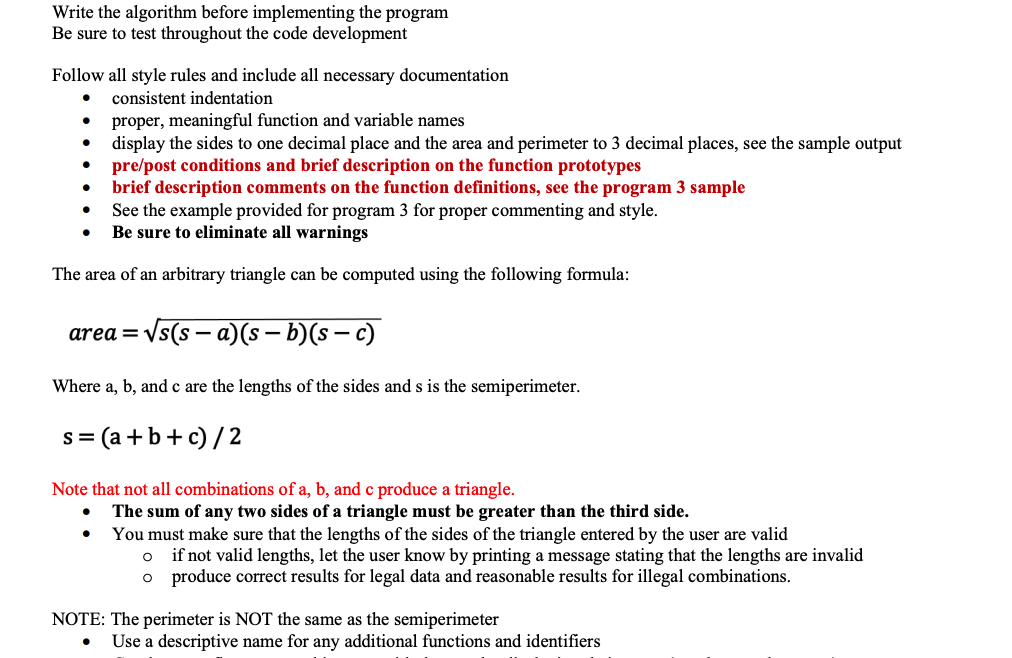 Solved Write a program that will calculate the area and | Chegg.com