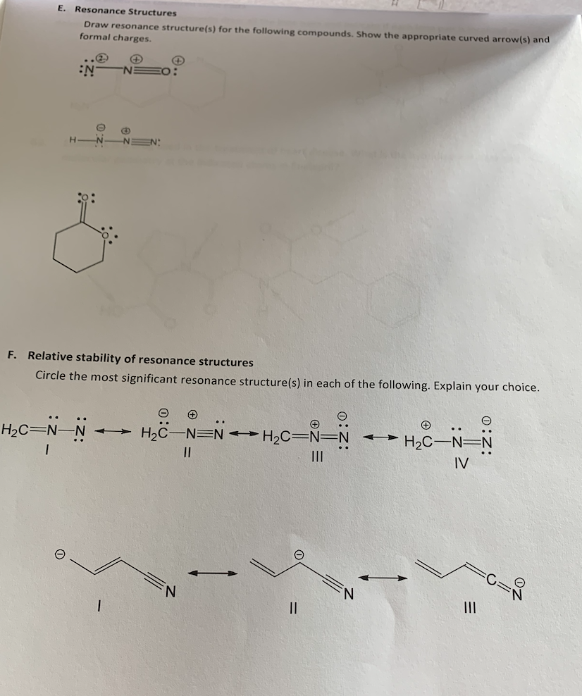 Solved E. Resonance Structures Draw resonance structure(s) | Chegg.com