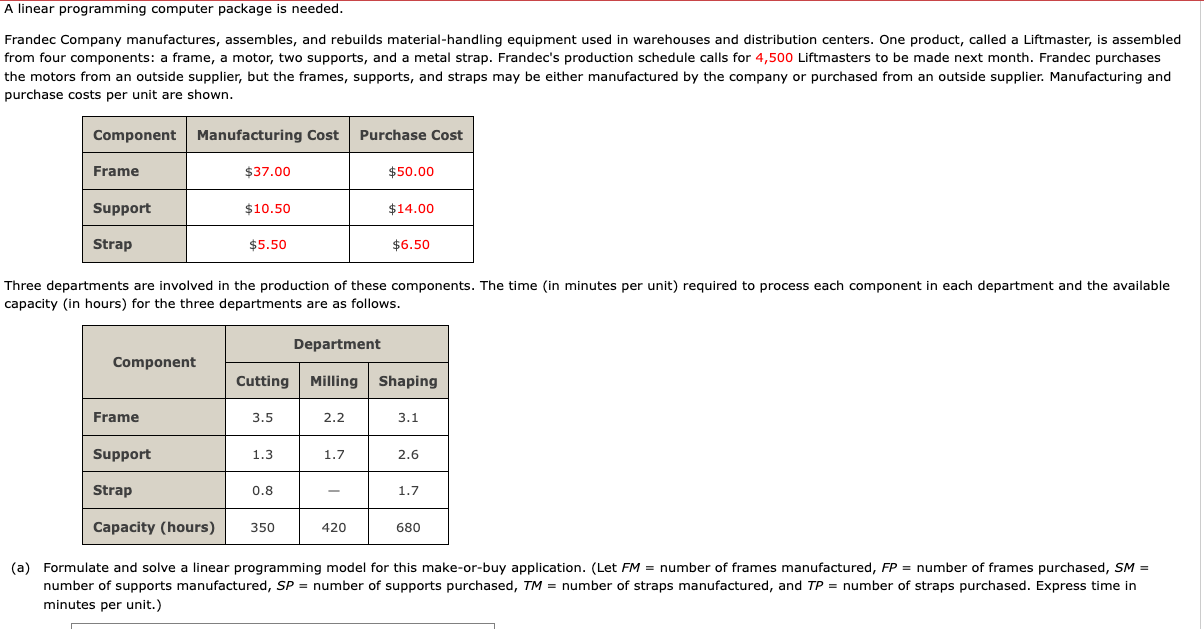 Solved Frandec Company manufactures, assembles, and rebuilds
