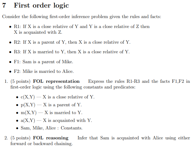 Solved 7 First order logic Consider the following | Chegg.com