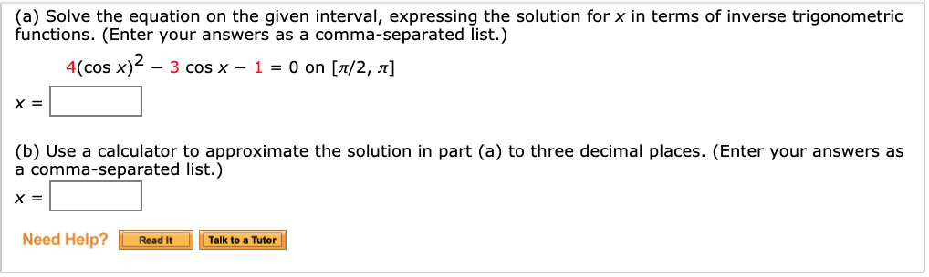 Solved (a) Solve the equation on the given interval, | Chegg.com