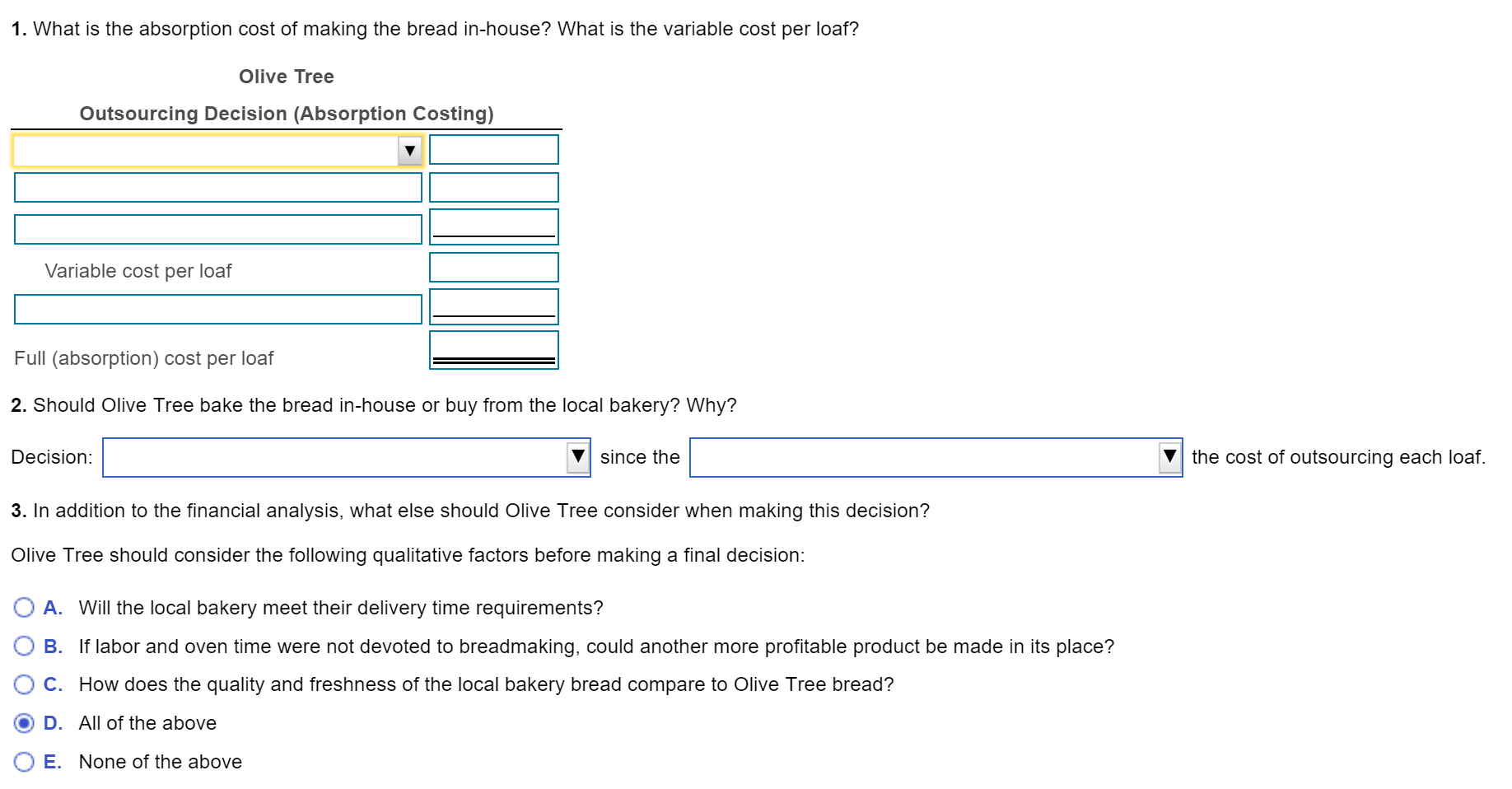 Solved Suppose an Olive Tree restaurant is considering