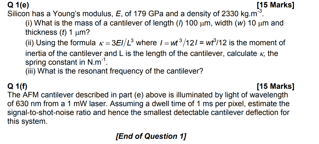 Solved = = Q 1(e) [15 Marks] Silicon has a Young's modulus, | Chegg.com