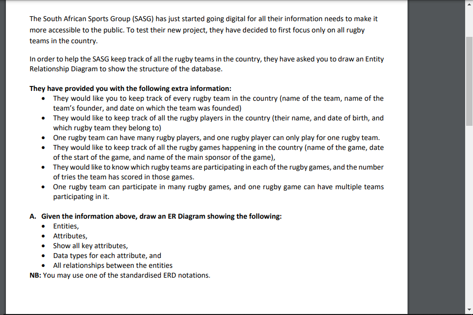 Solved The South African Sports Group (SASG) has just | Chegg.com