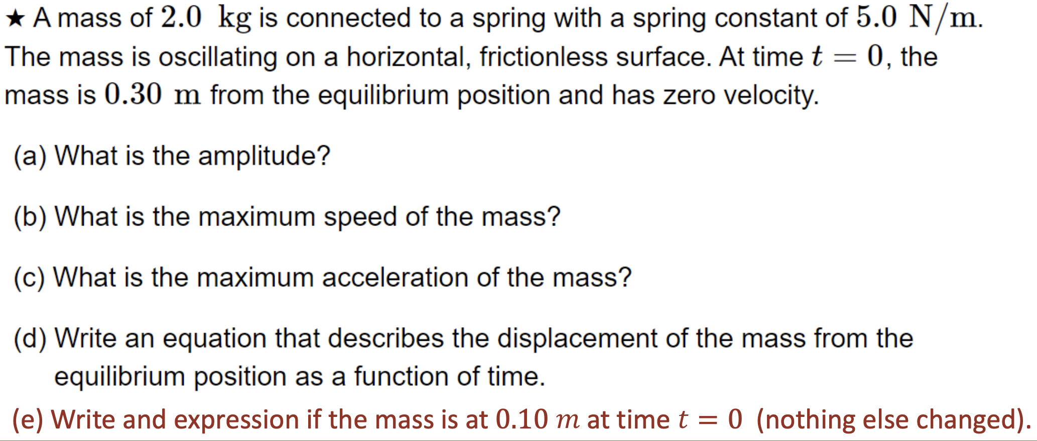 Solved * Amass of 2.0 kg is connected to a spring with a | Chegg.com