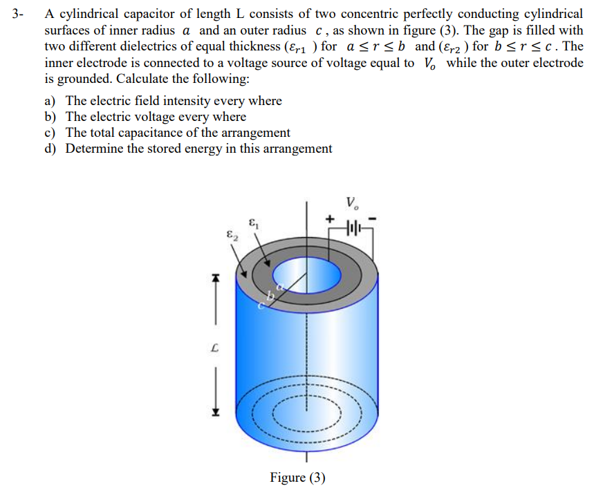 Solved A cylindrical capacitor of length L consists of two | Chegg.com