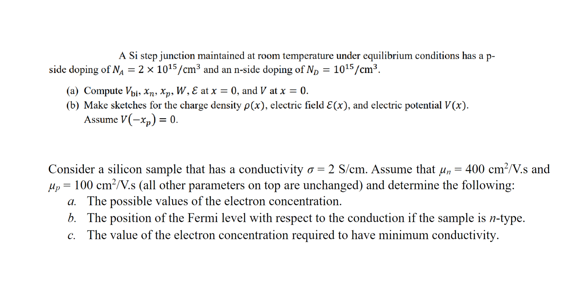 Solved A Si step junction maintained at room temperature | Chegg.com