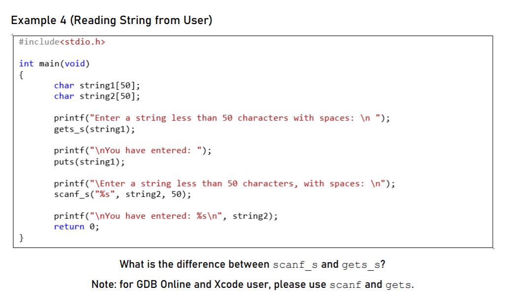 Solved Example 4 (Reading String from User) #include int | Chegg.com