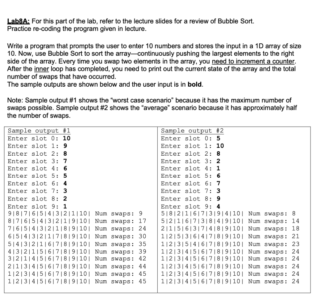 Solved Java code please! Lab8A: For this part of the lab, | Chegg.com