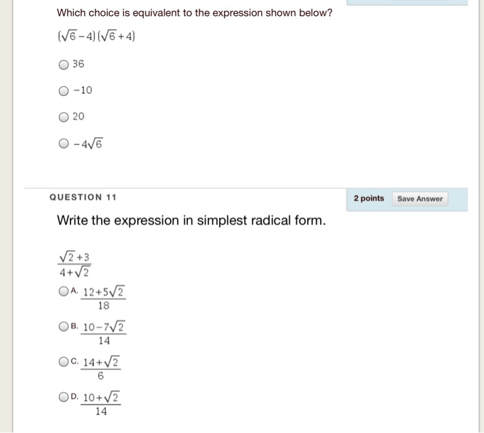 Solved Which choice is equivalent to the expression shown | Chegg.com