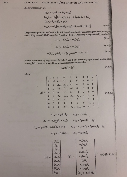 4 Bar Analysis Example Force Analysis of Fourbar: Using the equations in the | Chegg.com