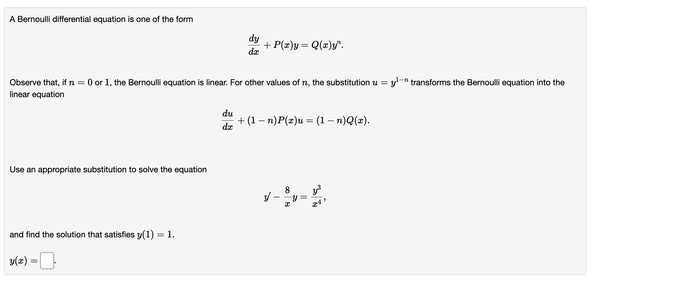 Solved A Bernoulli Differential Equation Is One Of The Form