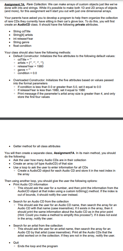 Solved Assignment.7A: Rare Collection. We can make arrays of | Chegg.com
