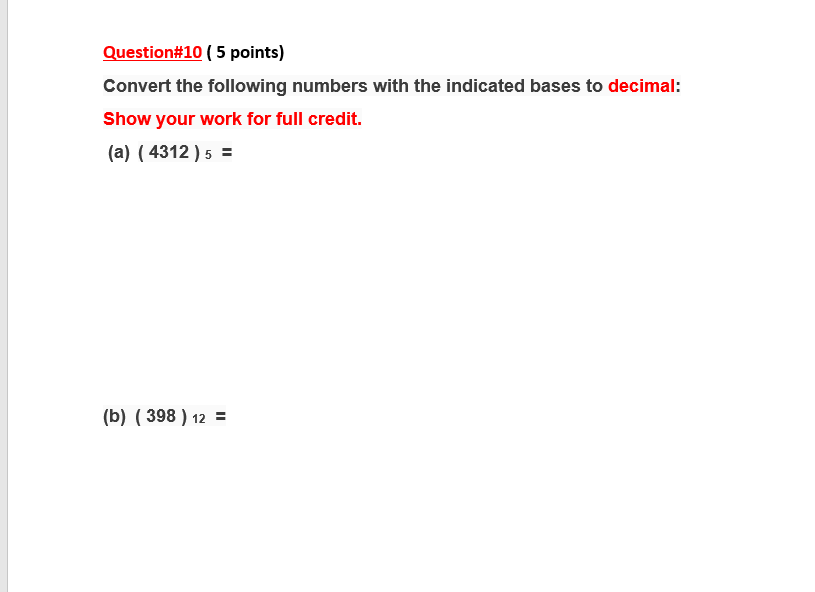 Solved Question#9 ( 10 points) Show your work for full | Chegg.com