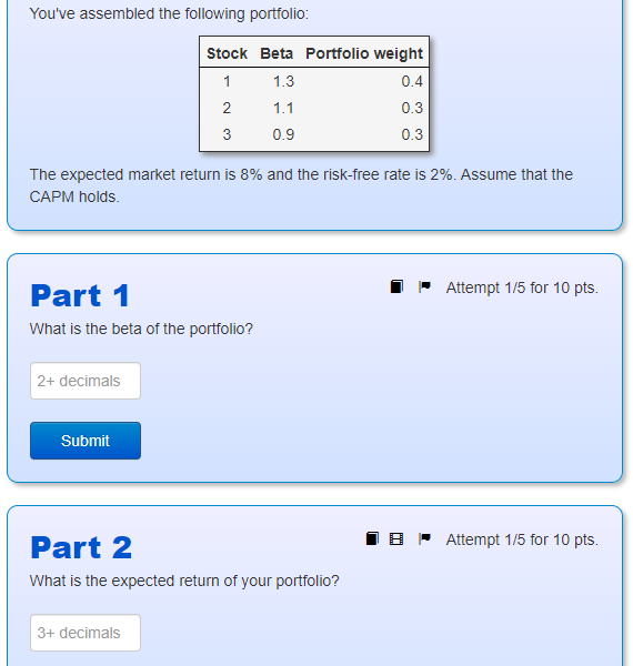 Solved You've assembled the following portfolio Stock Beta