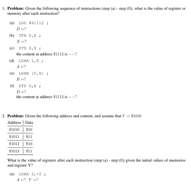 Solved 1. Problem: Given The Following Sequence Of | Chegg.com