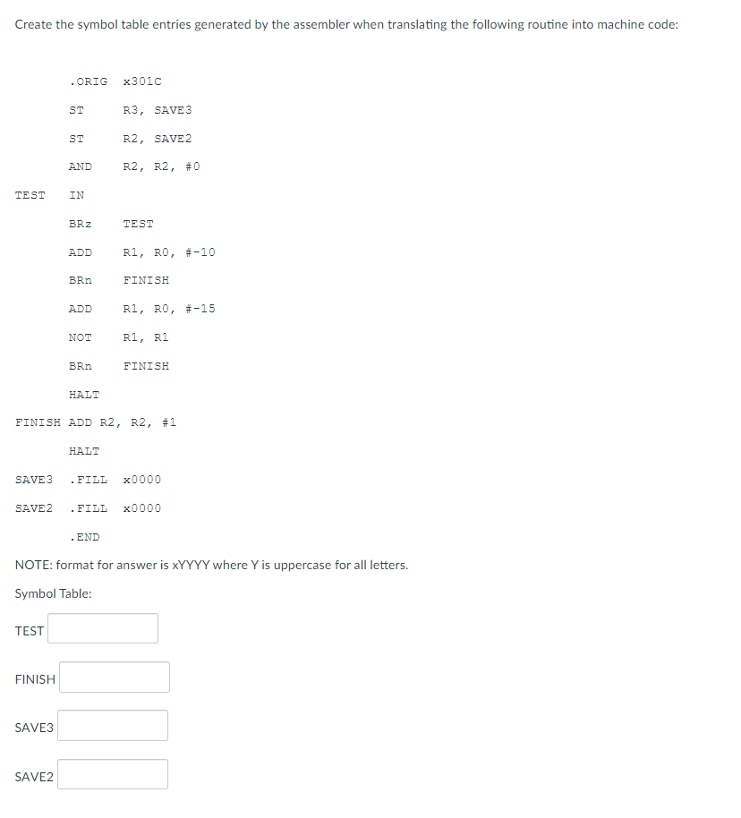 Solved Create the symbol table entries generated by the | Chegg.com