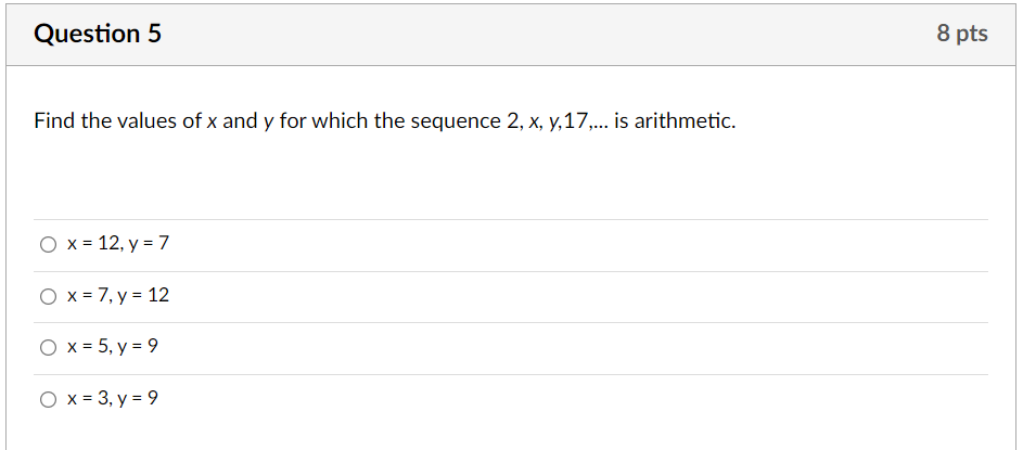 Solved Question 5 8 pts Find the values of x and y for which | Chegg.com