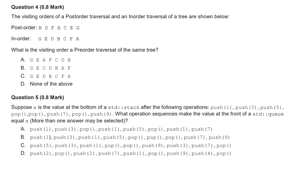 Solved Subject: Data Structures And Algorithms, C++ Please | Chegg.com