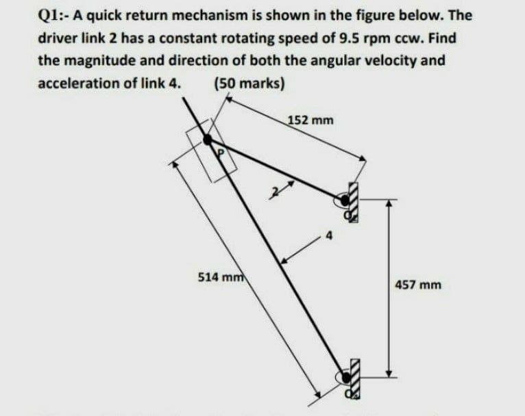 Solved Q1:- A quick return mechanism is shown in the figure | Chegg.com