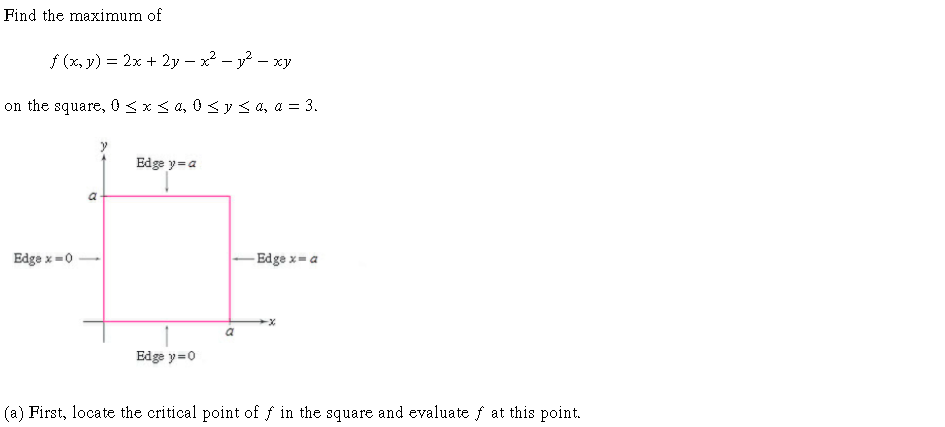 Solved Find the maximum of f (x,y) = 2x + 2y – x2 - y2 - xy | Chegg.com