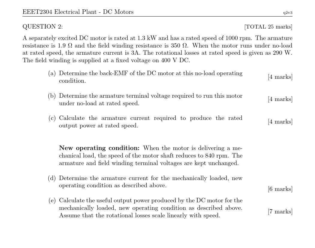 Solved QUESTION 2: [TOTAL 25 marks A separately excited DC