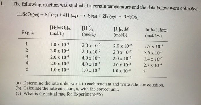 Solved 1. The following reaction was studied at a certain | Chegg.com