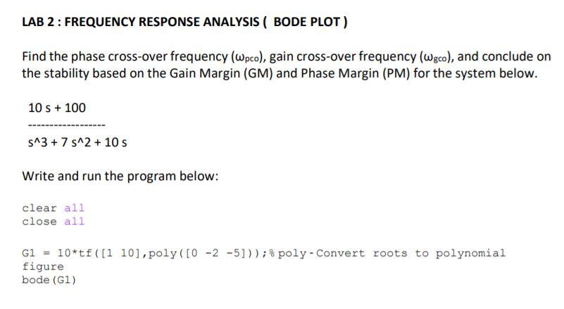 Solved LAB 2: FREQUENCY RESPONSE ANALYSIS ( BODE PLOT) Find | Chegg.com
