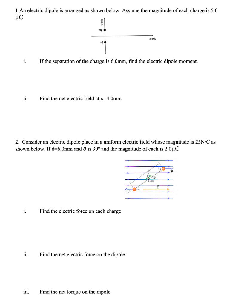 Solved 1.An Electric Dipole Is Arranged As Shown Below. | Chegg.com