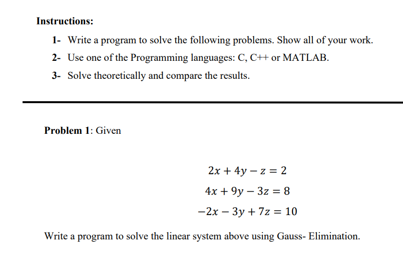 Solved Instructions: 1- Write A Program To Solve The | Chegg.com