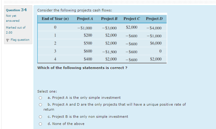 Solved Question 34 Consider The Following Projects Cash | Chegg.com