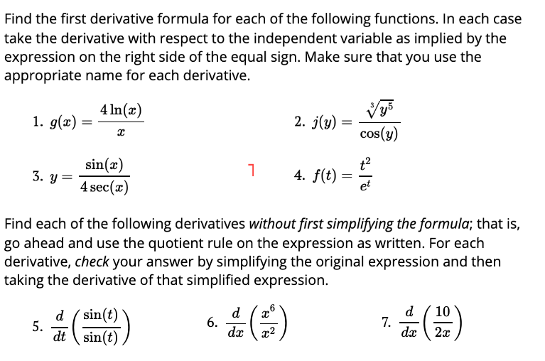 Solved Find The First Derivative Formula For Each Of The 5437