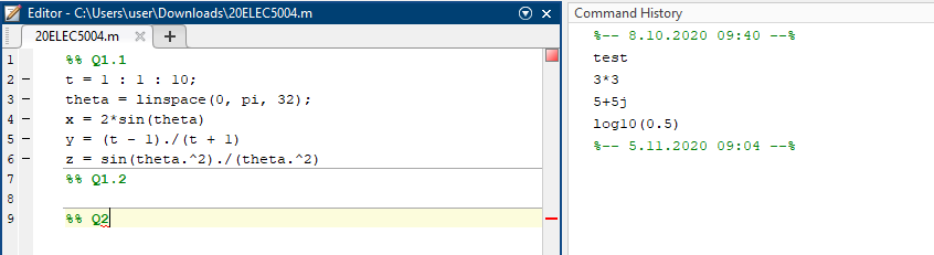 Solved х Command History -- 8.10.2020 09:40 -- test 3*3 | Chegg.com