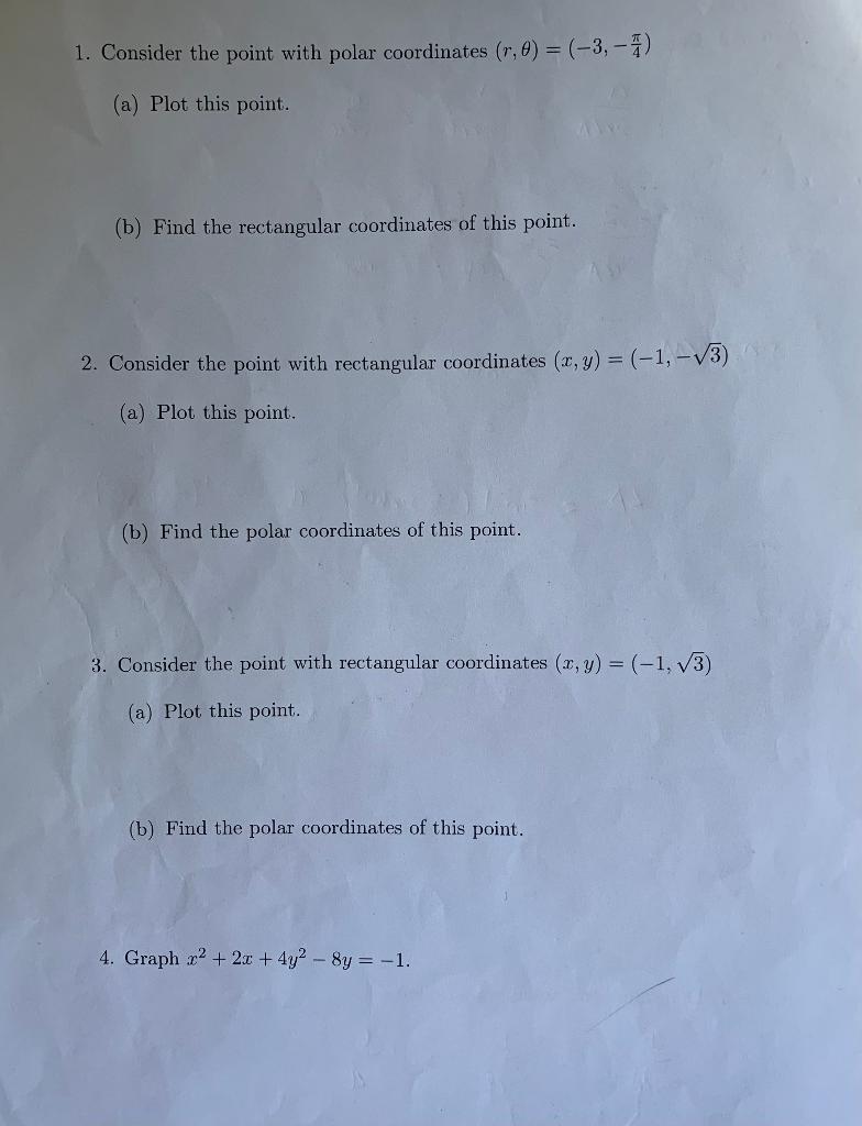 Solved 1. Consider the point with polar coordinates | Chegg.com
