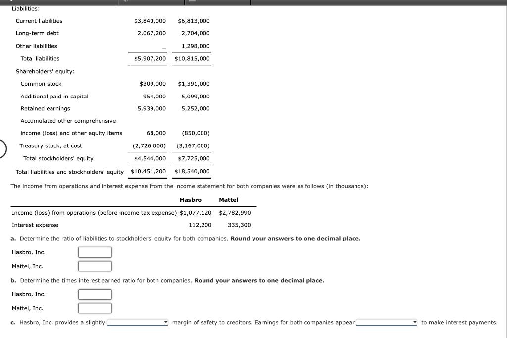 Solved Hasbro, Inc., and Mattel, Inc., are the two largest