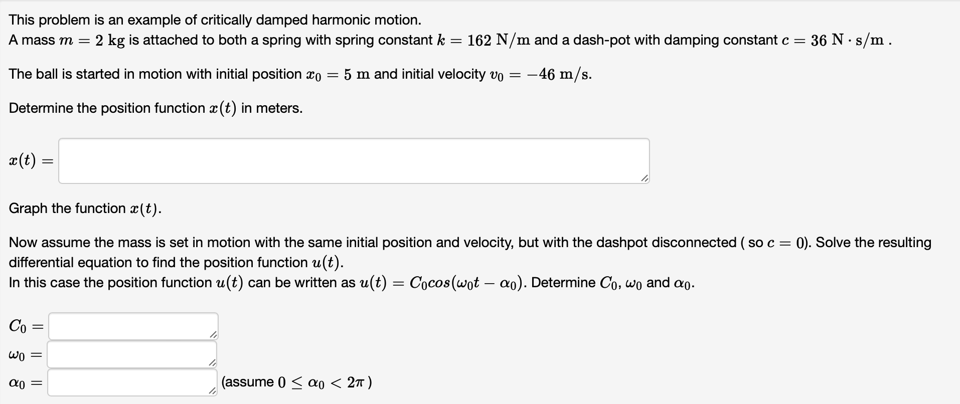 Solved This problem is an example of critically damped | Chegg.com