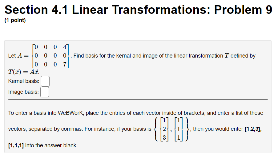 Solved Section 4.1 Linear Transformations: Problem 9 (1 | Chegg.com