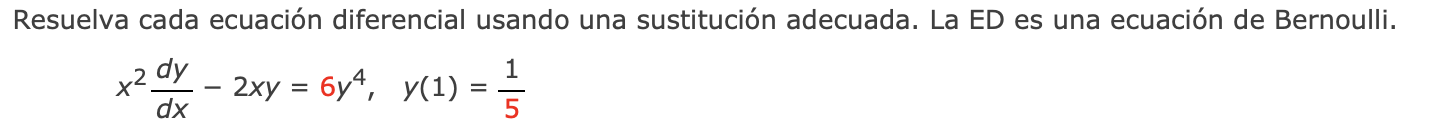 Resuelva cada ecuación diferencial usando una sustitución adecuada. La ED es una ecuación de Bernoulli. \[ x^{2} \frac{d y}{d