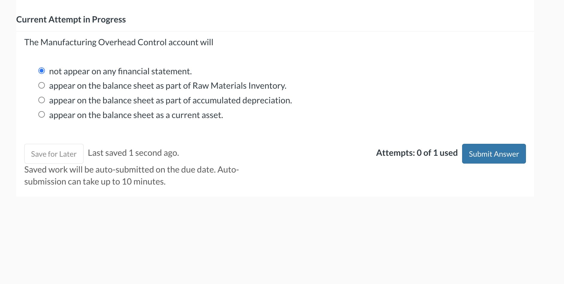 Solved The Manufacturing Overhead Control account will not | Chegg.com