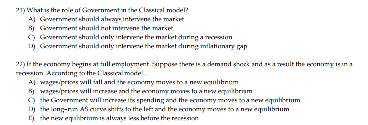 solved in the classical model, a decrease in aggregate... Solved 19) According to the Classical model, the aggregate | Chegg.com