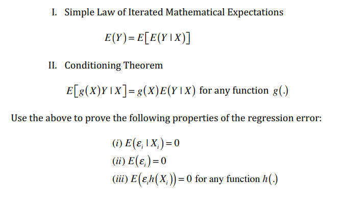 Solved I. Simple Law Of Iterated Mathematical Expectations | Chegg.com