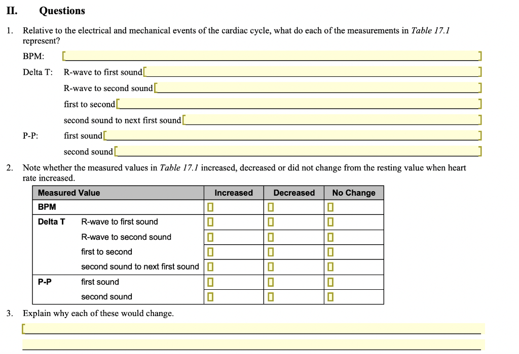 Solved A Heart Sound Measurements Complete Table 17 1 With Chegg