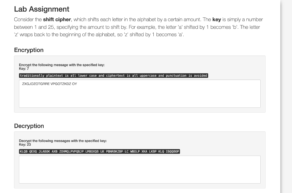 Solved Lab Assignment Consider the shift cipher, which | Chegg.com