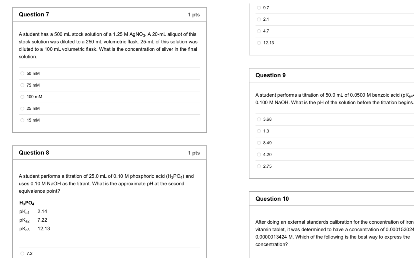 Solved 8. A student performs a titration of 25.0 mL of 0.10 | Chegg.com