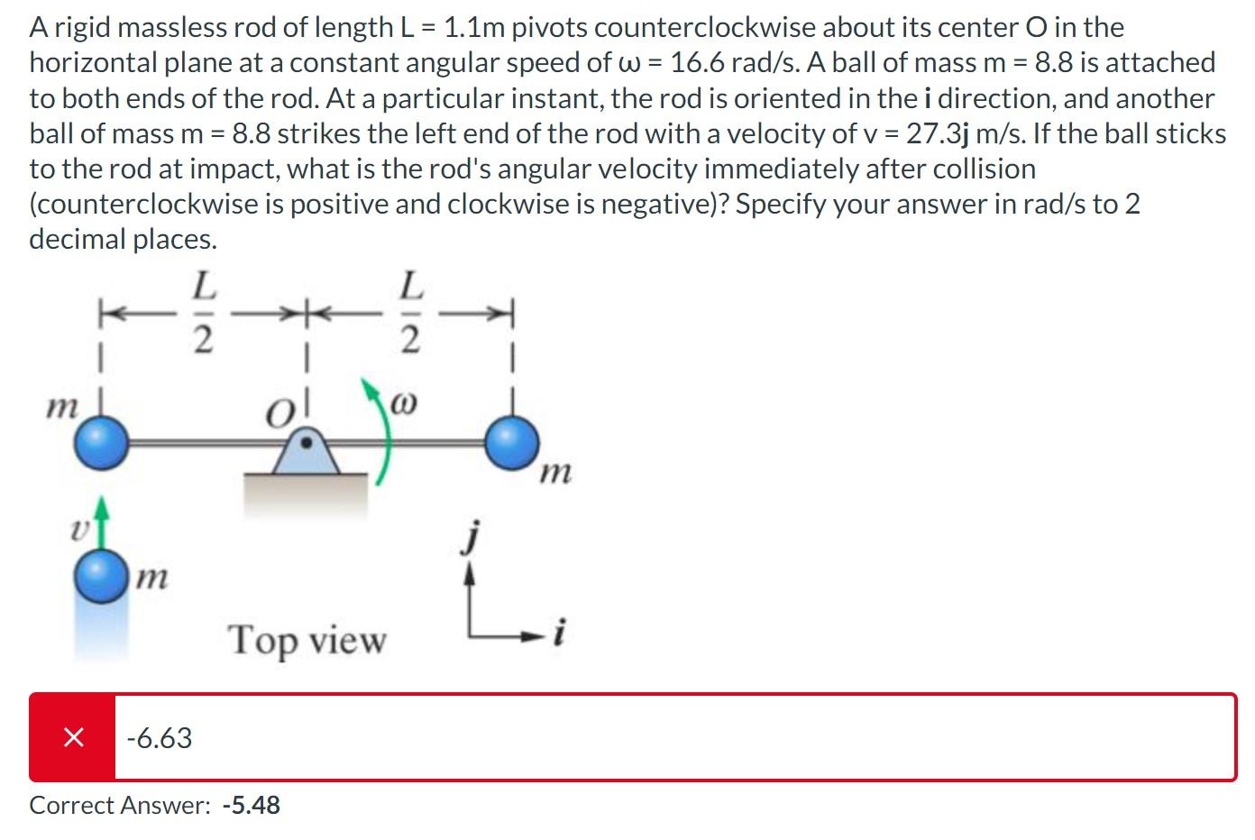 Solved A rigid massless rod of length L=1.1 m pivots | Chegg.com