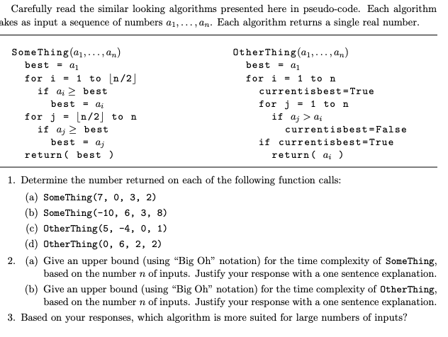 Similar Algorithm Solved Carefully read the similar looking algorithms | Chegg.com